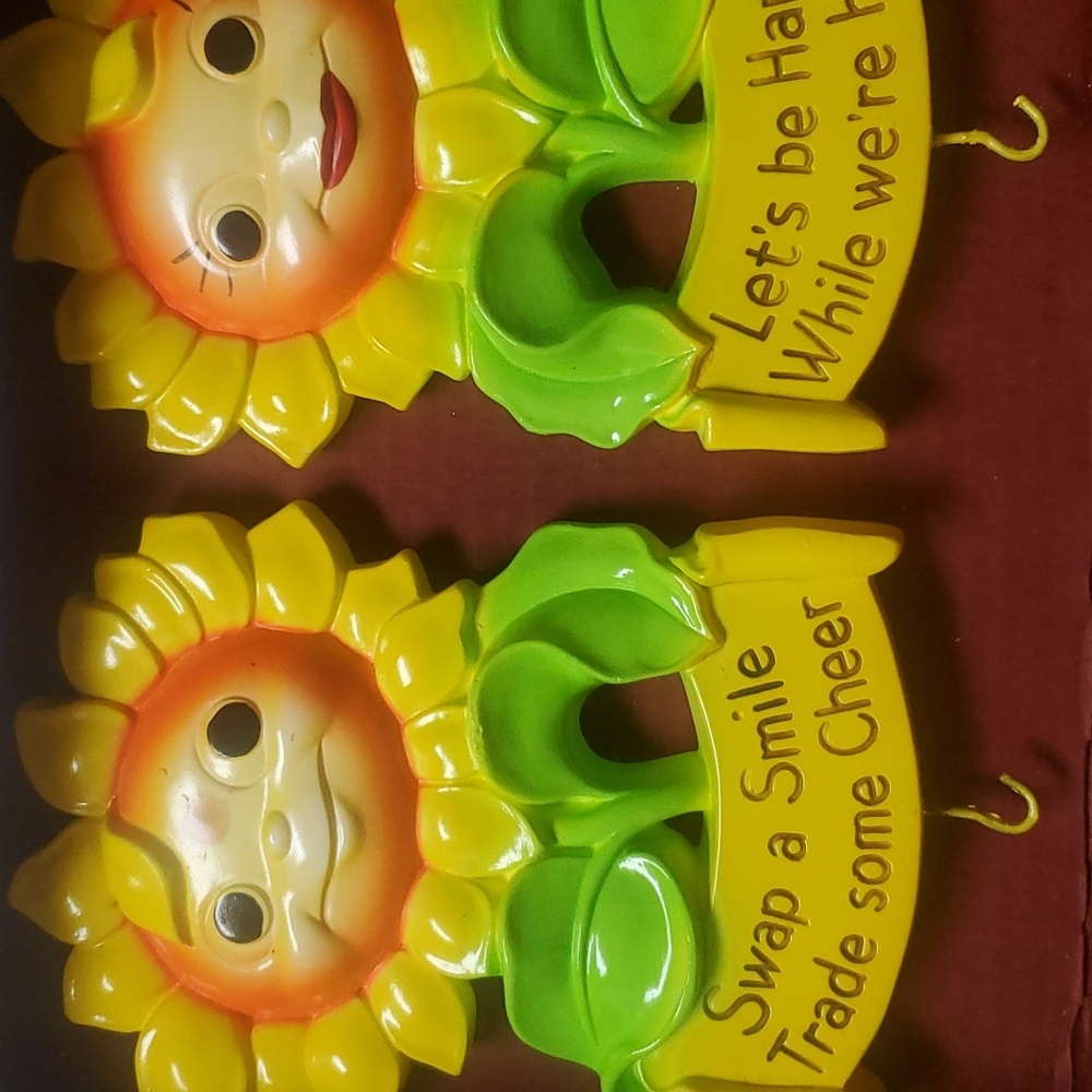 Vintage 1970s chalkware Sunflower pot holder hangers wall art